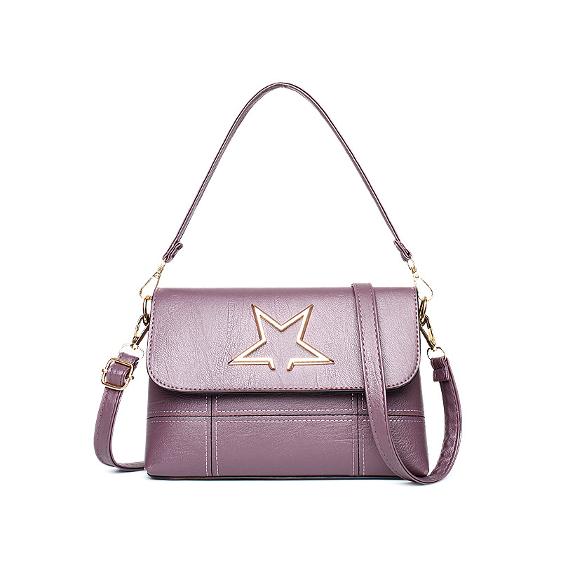 Leather Star Pattern Mini Handbag Shoulder Bag - Purple