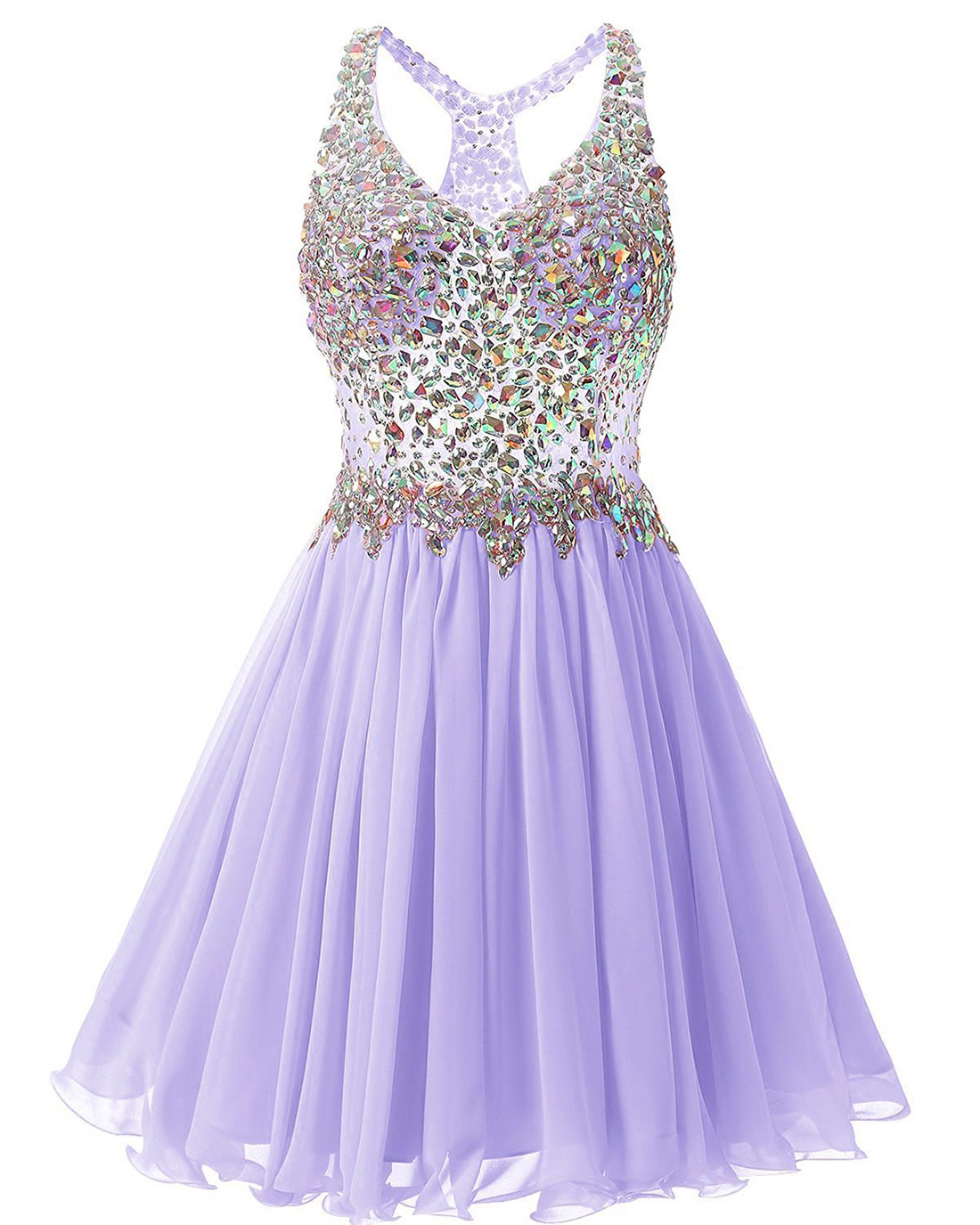 Luxurious V Collar Beads Sleeveless Party Short Dress - Purple