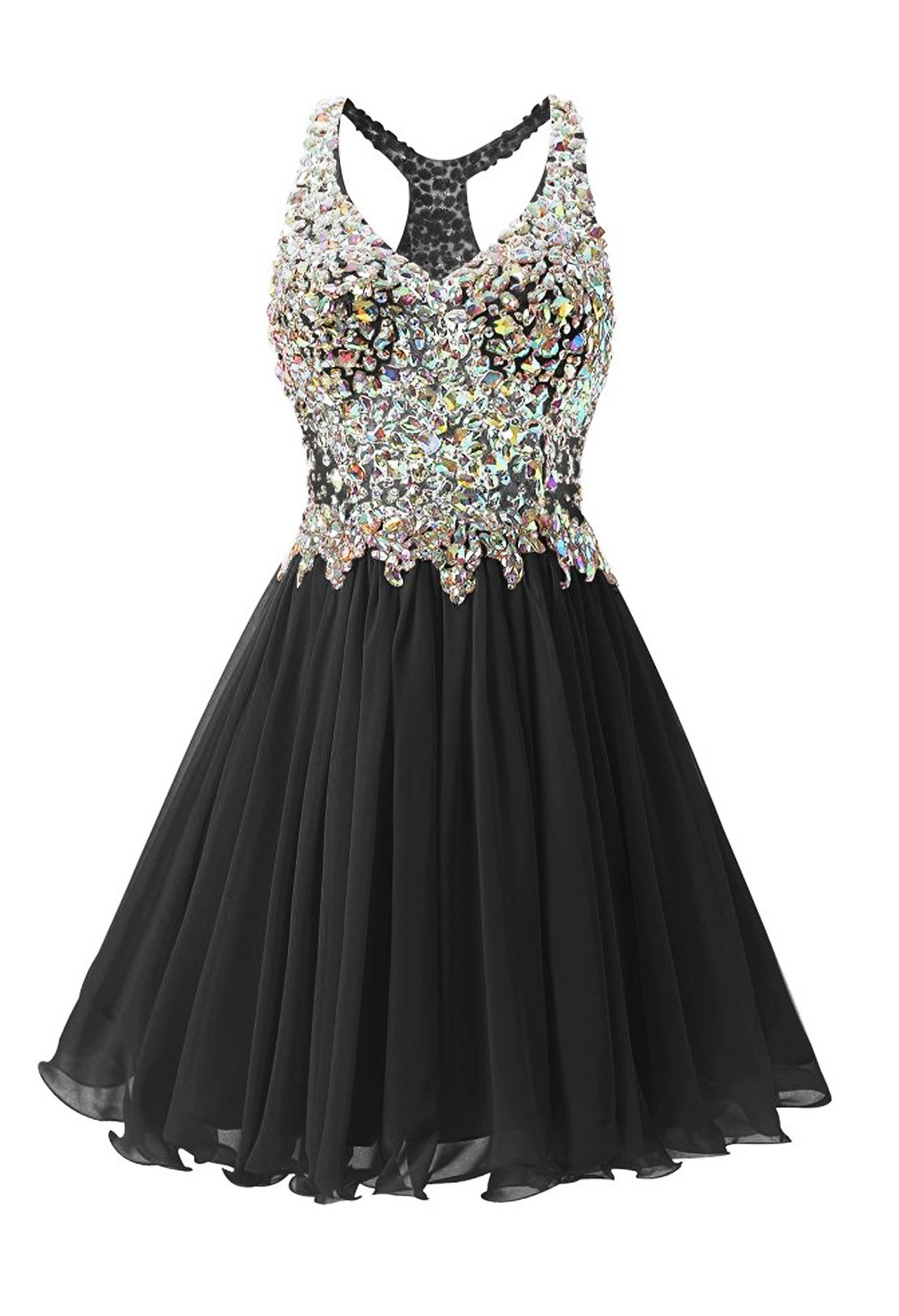Luxurious V Collar Beads Sleeveless Party Short Dress - Black