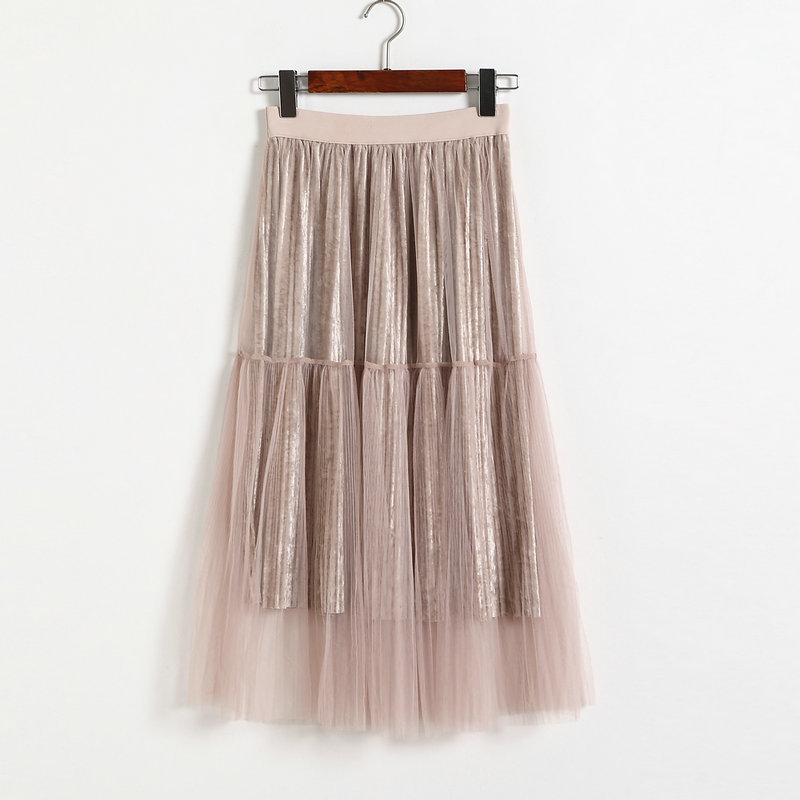 Fashion Women Casual Gauze A Line Skirt - Light Pink