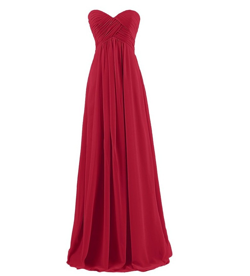 Red Chiffon Ruched Sweetheart Floor Length Bridesmaid Dress, Evening Dress