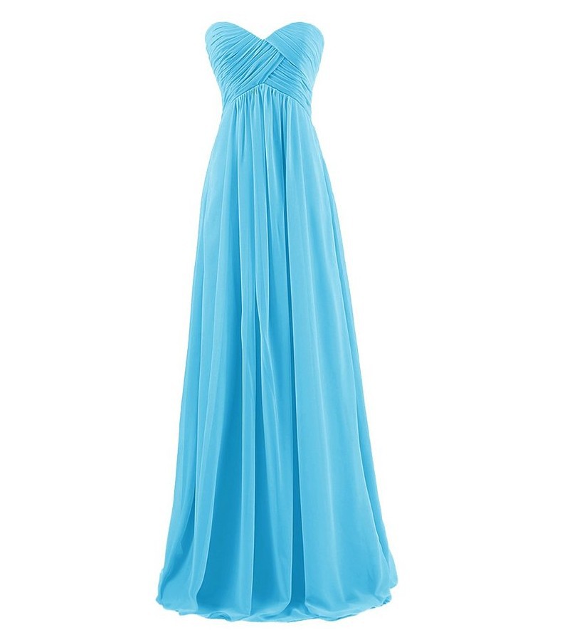 Sky Blue Strapless Sweetheart Ruched Chiffon A-line Floor-length Bridesmaid Dress