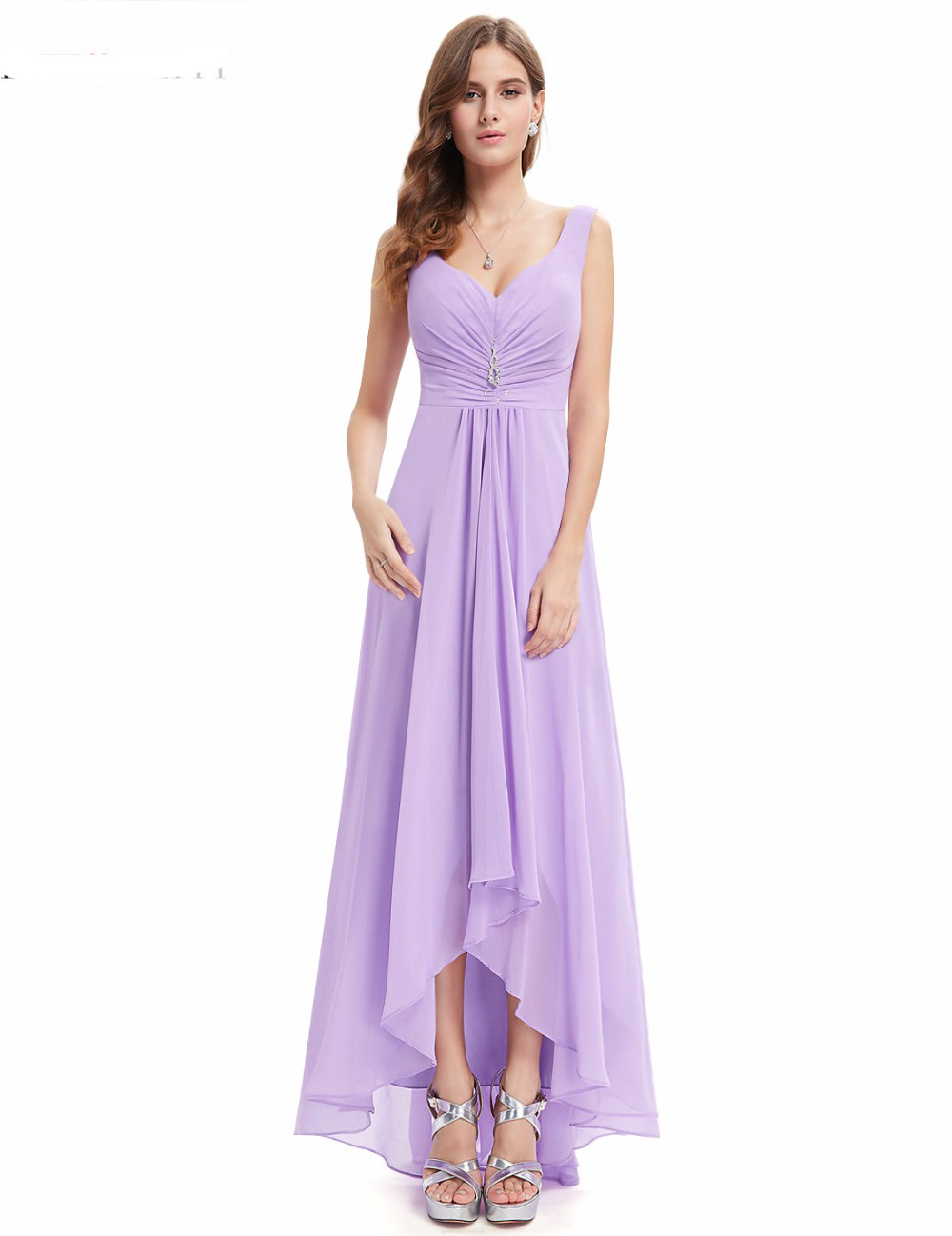 Formal Bridesmaid Dresses Double V Neck Rhinestones Long Wedding Dresses -light Purple