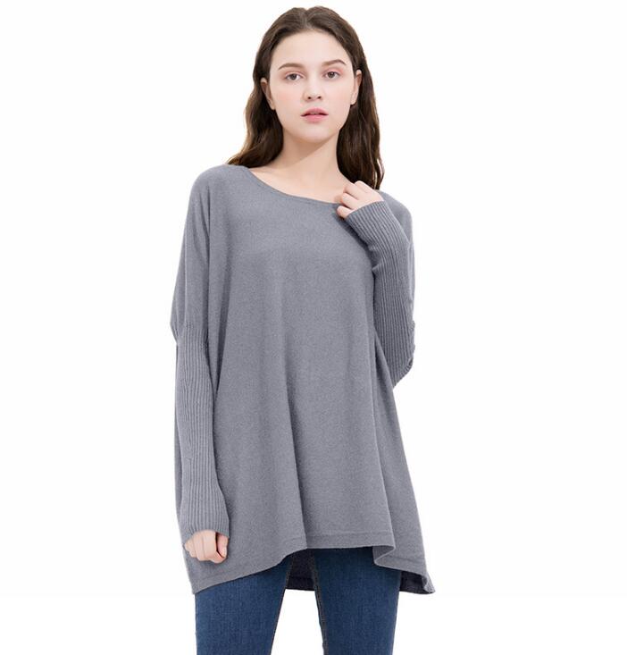 Grey Knit Bateau Neck Long Sleeves Sweater