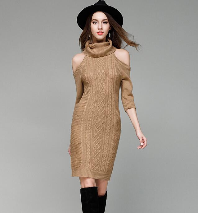 cold shoulder turtleneck dress