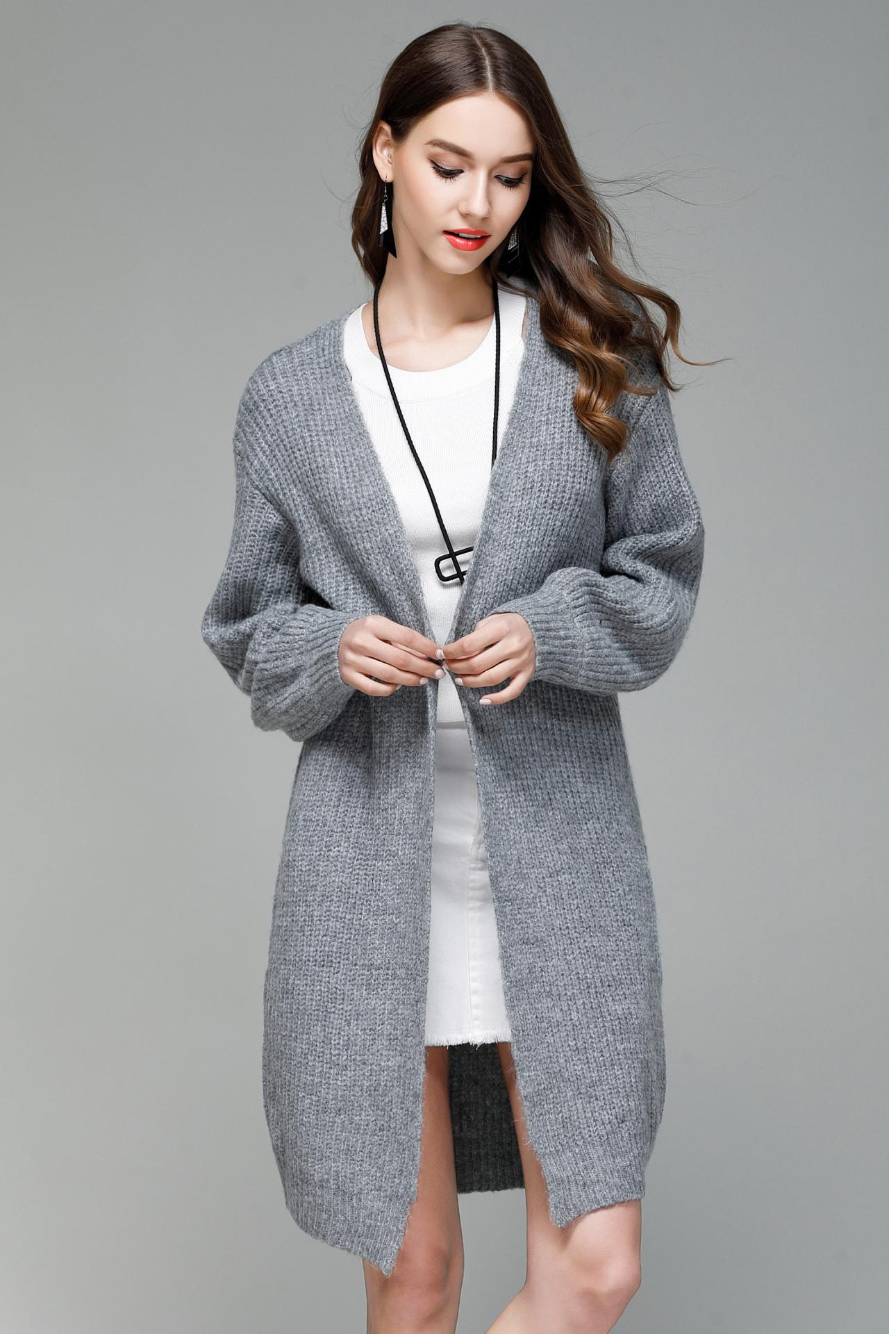 Autumn And Winter Warm Knitted Sweater Cardigan Coat - Grey