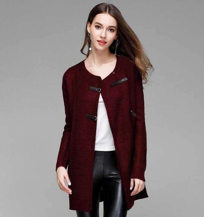 Fashion Solid Knit Cardigan Sweater Coat - Wine Red
