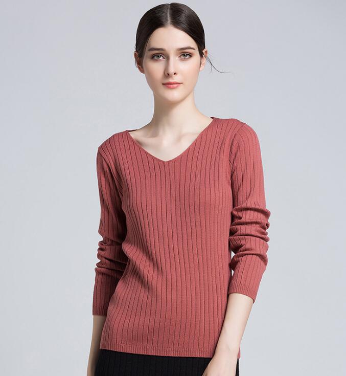 V Neck Pullover Sweater - Watermelon Red