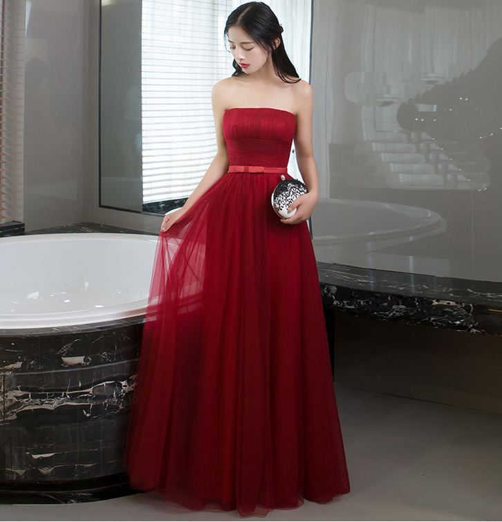 Elegant Off Shoulder Red Color Women Long Bridesmaid Dress
