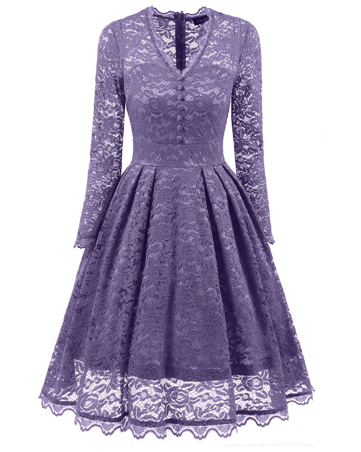 Purple V-neck Floral Lace A-line Short Dress With Long Sleeves , Homecoming Dress, Cocktail Dresses, Graduation Dresses