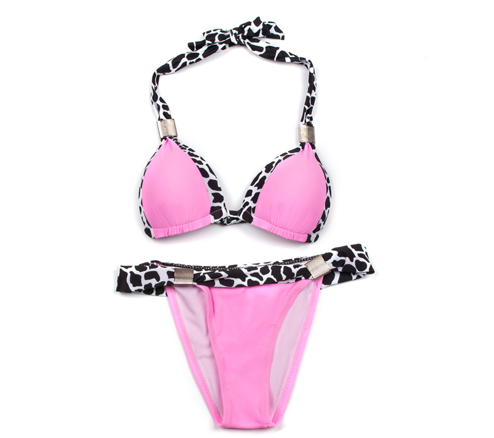 Sexy Swimsuit Women Bandage Bikini Set Beachwear Bathing Suits - Pink