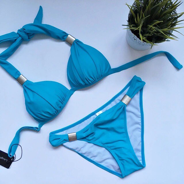 Sexy Swimsuit Women Bandage Bikini Set Beachwear Bathing Suits - Sky Blue