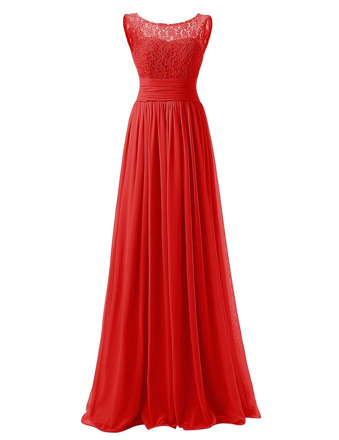 Elegant Long Evening Dresses Women Bridesmaid Wedding Party Dress - Red