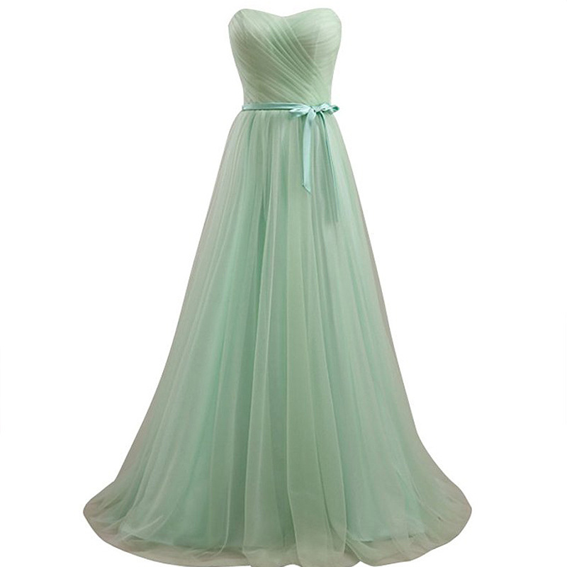 Off Shoulder Sweetheart Tulle Bridesmaid Dress Wedding Party Gown - Light Green