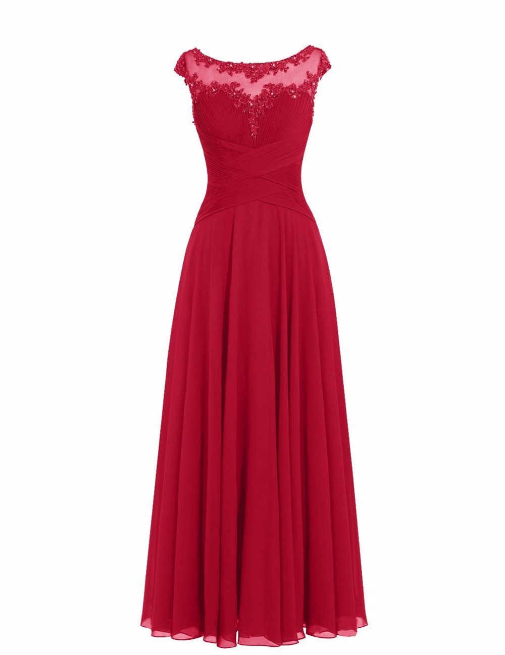 Women Sleveless Embroidered Chiffon Bridesmaid Dress Long Party Pageant Wedding Formal Dress - Wine Red