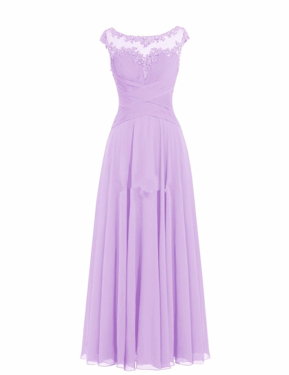 Women Sleveless Embroidered Chiffon Bridesmaid Dress Long Party Pageant Wedding Formal Dress - Light Purple