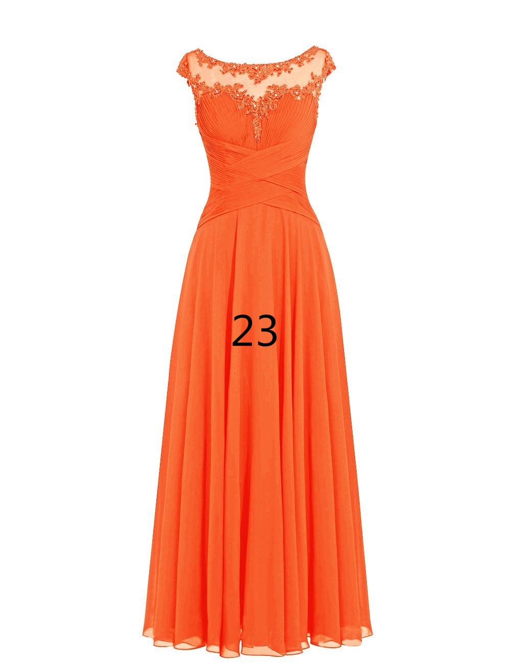Women Sleveless Embroidered Chiffon Bridesmaid Dress Long Party Pageant Wedding Formal Dress - Orange