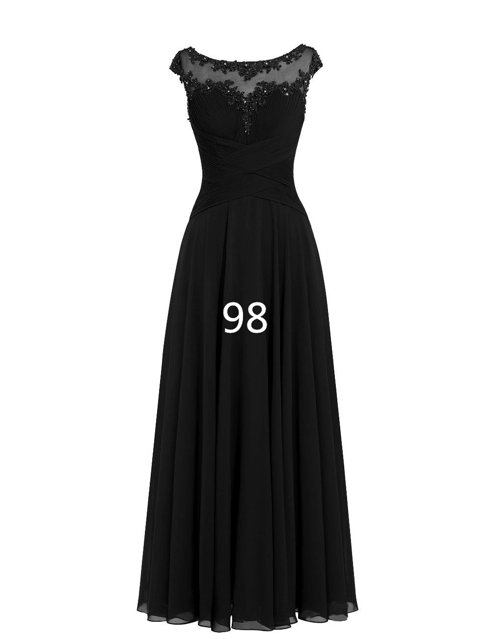 Women Sleveless Embroidered Chiffon Bridesmaid Dress Long Party Pageant Wedding Formal Dress - Black