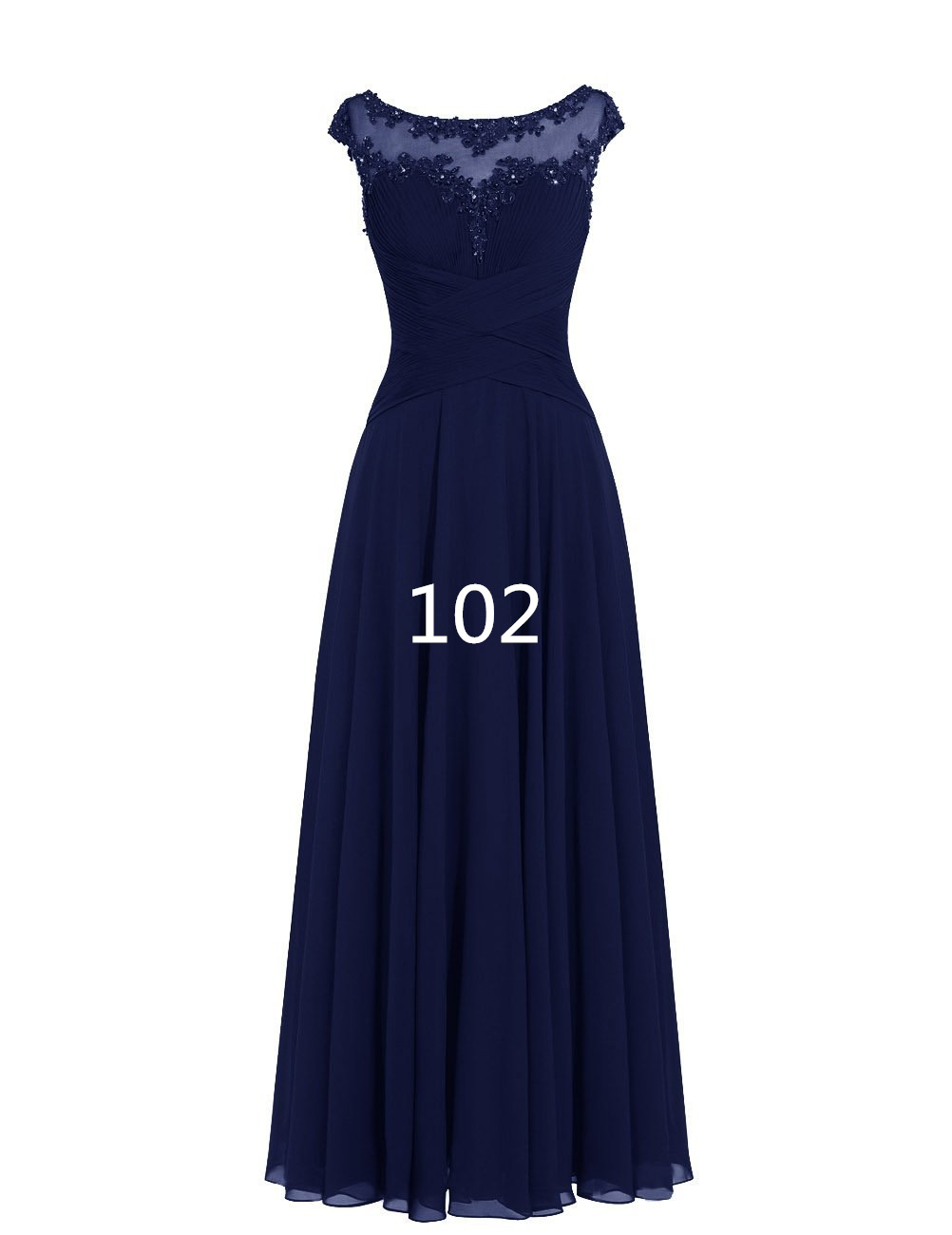 Women Sleveless Embroidered Chiffon Bridesmaid Dress Long Party Pageant Wedding Formal Dress - Navy Blue