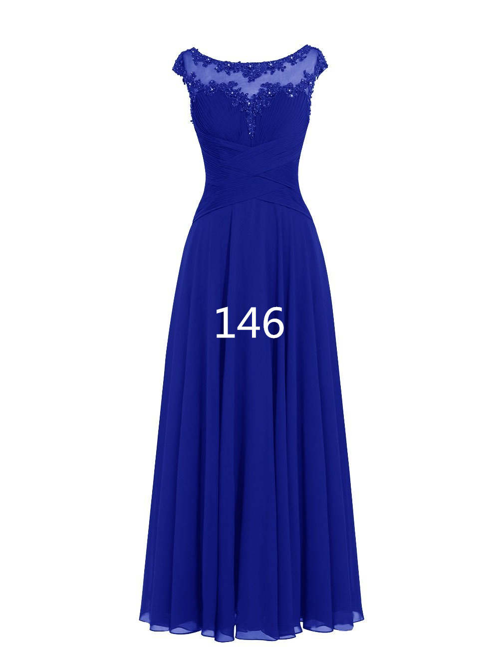 Women Sleveless Embroidered Chiffon Bridesmaid Dress Long Party Pageant Wedding Formal Dress - Blue