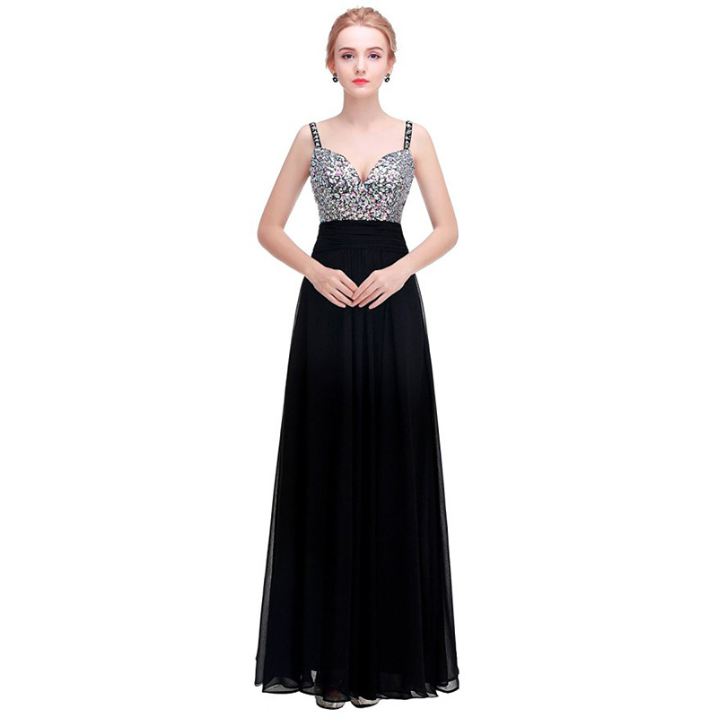 Luxury Prom Dress Long Sexy Backless Beading Sweetheart Chiffon Formal Elegant Bride Evening Party Gowns - Black