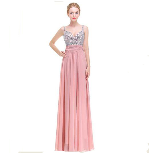 Luxury Prom Dress Long Sexy Backless Beading Sweetheart Chiffon Formal Elegant Bride Evening Party Gowns - Pink