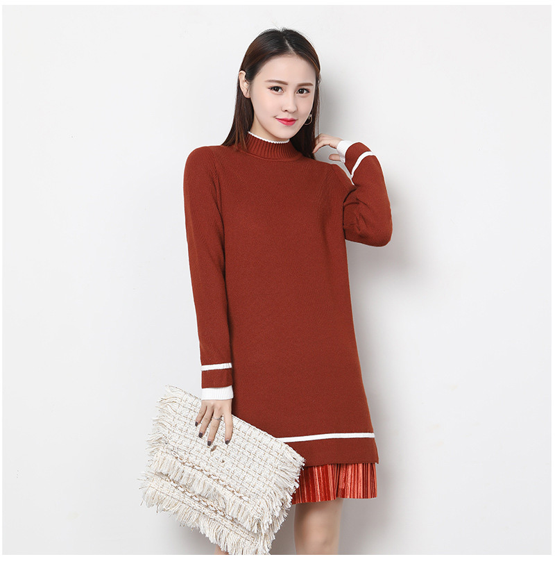 Women's Long Sleeve Knitted Casual Turtleneck Sweater - Caramel Color