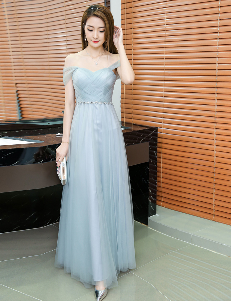 Grey Long Bridesmaid Dress Sweetheart Tulle Pleated Prom Dresse