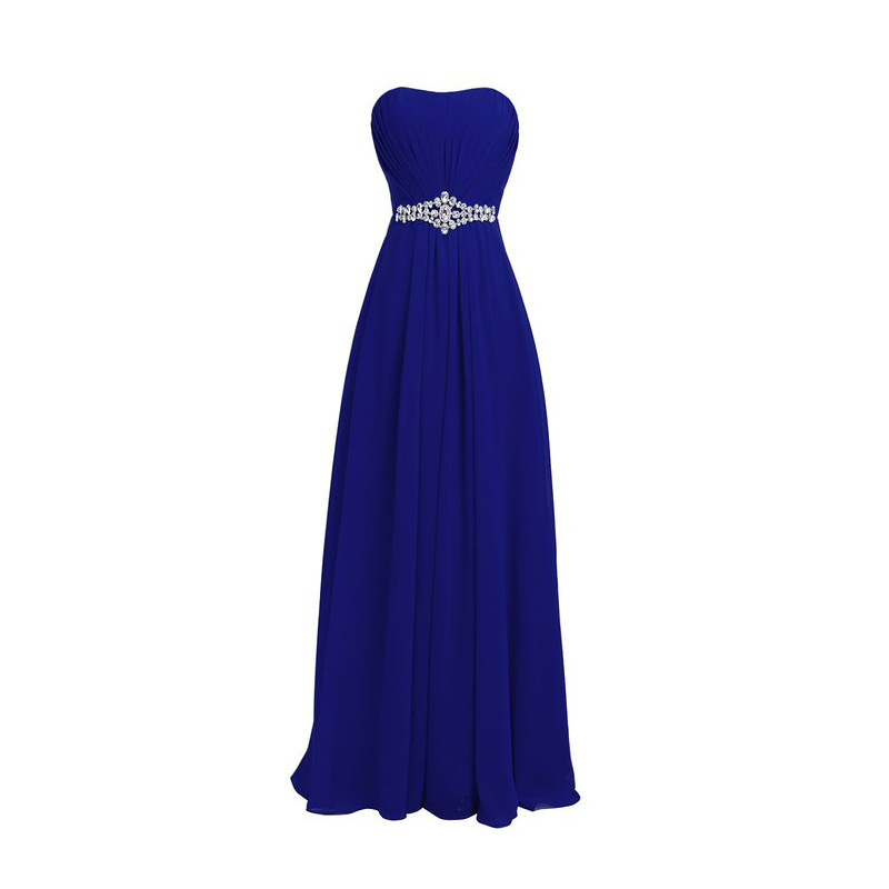 Fashion Long Chiffon Prom Dress With Beadings Bridesmaid Dresses Party Dress - Blue