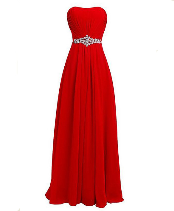 Fashion Long Chiffon Prom Dress With Beadings Bridesmaid Dresses Party Dress - Red