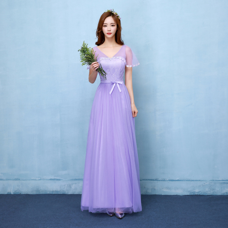 Fshion V Neck Long Bridesmaid Dress Evening Party Wedding Dress - Purple