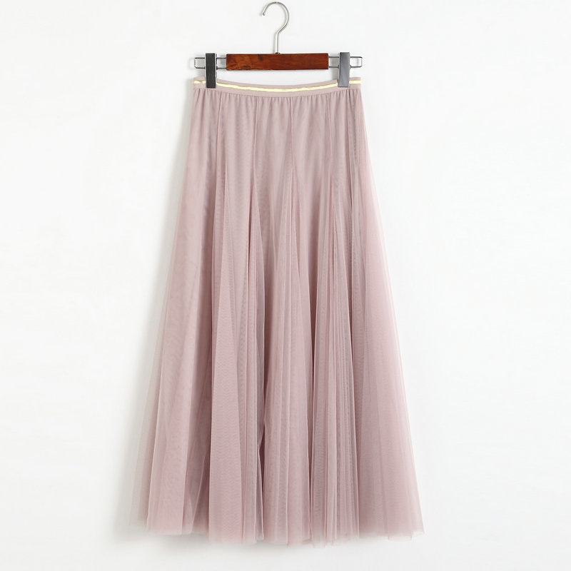Women Elastic High Waist Pleated Skirt - Pink