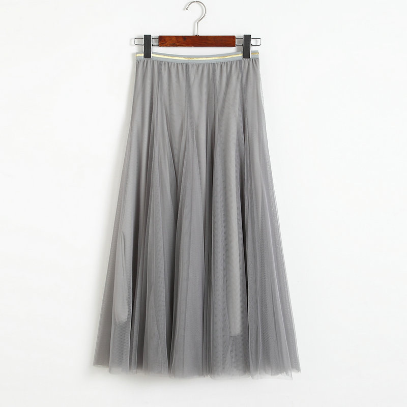 Women Elastic High Waist Pleated Skirt - Grey