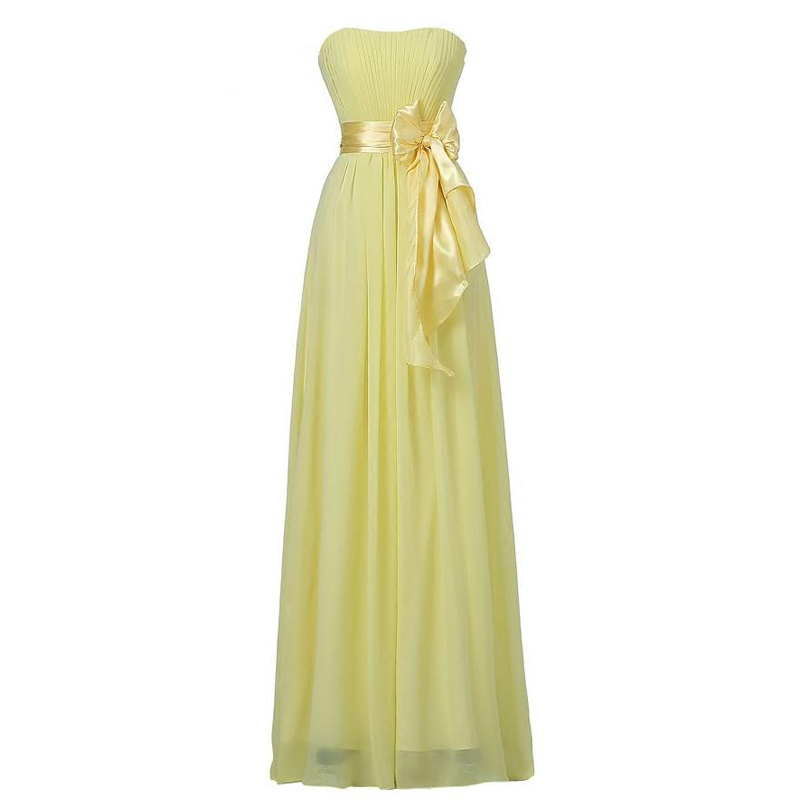 Chiffon Bow Bridesmaid Wedding Party Dress - Yellow