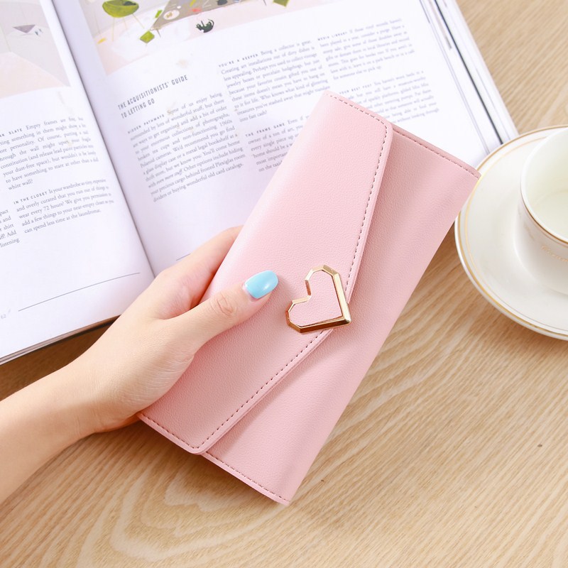Heart Shaped Wallet Pu Leather Card Holder Women Girl Purse Bag - Light Pink