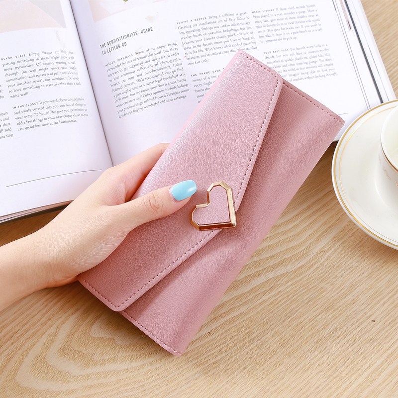 Heart Shaped Wallet Pu Leather Card Holder Women Girl Purse Bag - Dark Pink