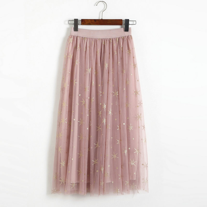 Star Pattern Women Midi Skirt - Pink