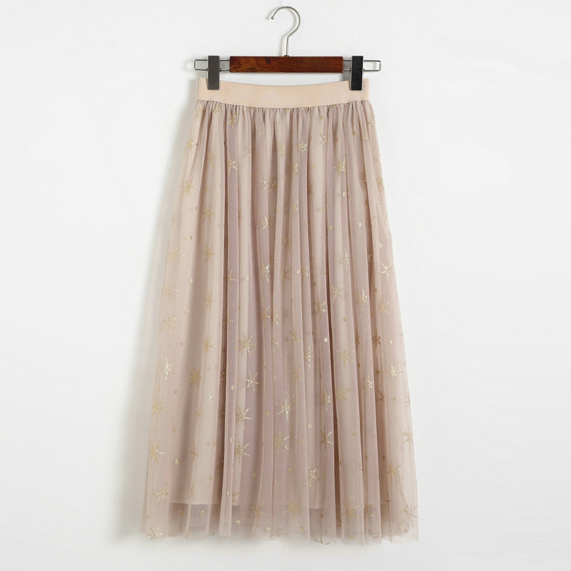 Star Pattern Women Midi Skirt - Beige