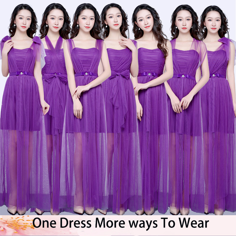 Convertible Dress Long Bridesmaid Dress Wedding Prom Party Dress - Purple