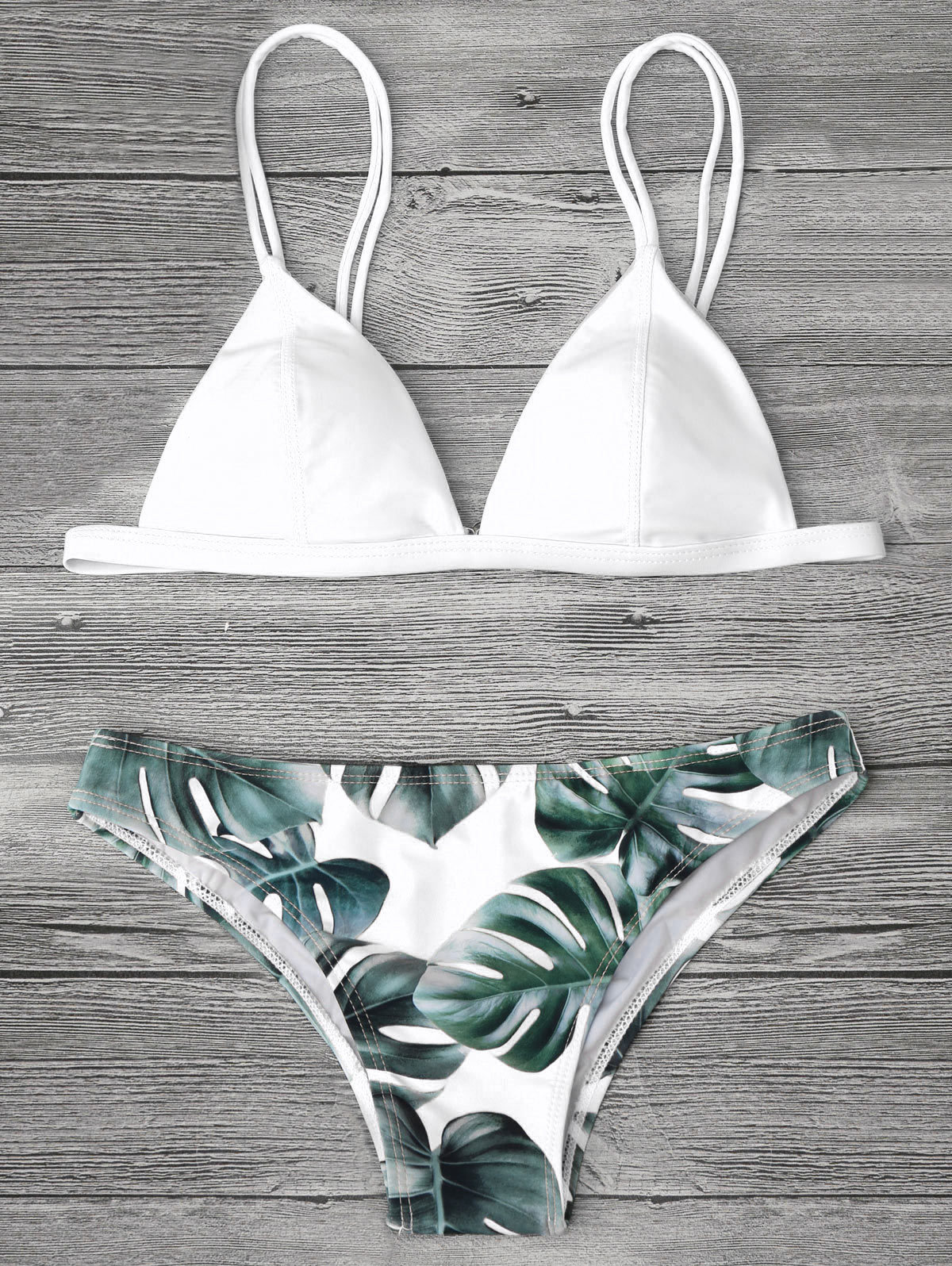 Palm Leaves Print White Two-piece Swimsuit, Bikini