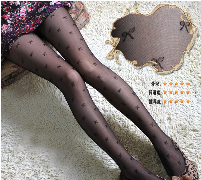 Bow Printed Fishnet Tights