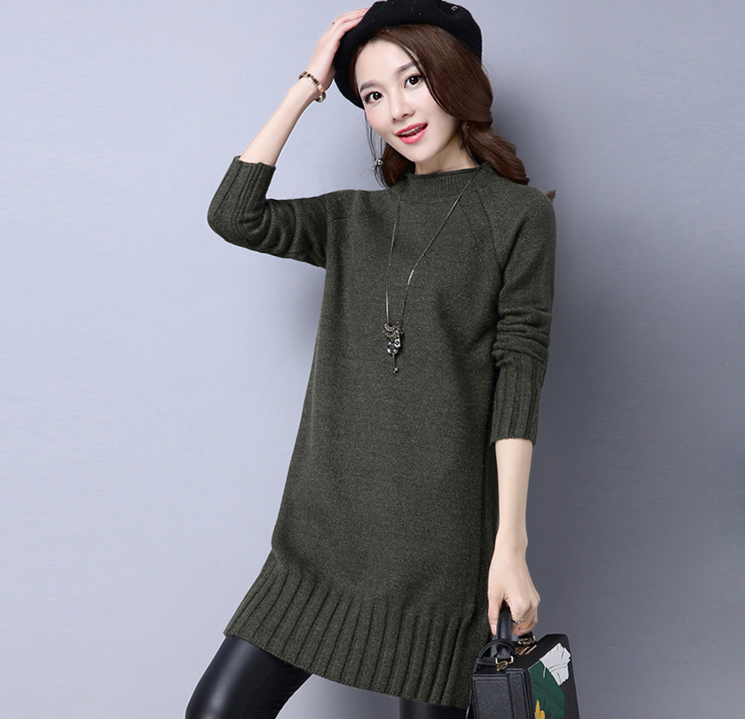 Autumn Amy Green Color Women Long Sleeve Sweater