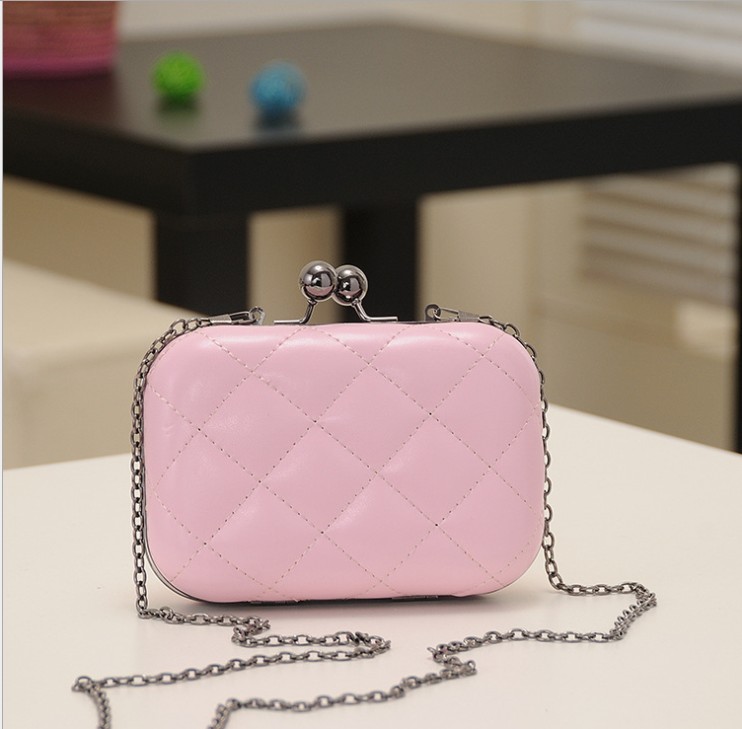 Candy-Color Evening Clutch Party Bridal Fashion Chain Mini Lingge Bags Clutch Handbag-pink