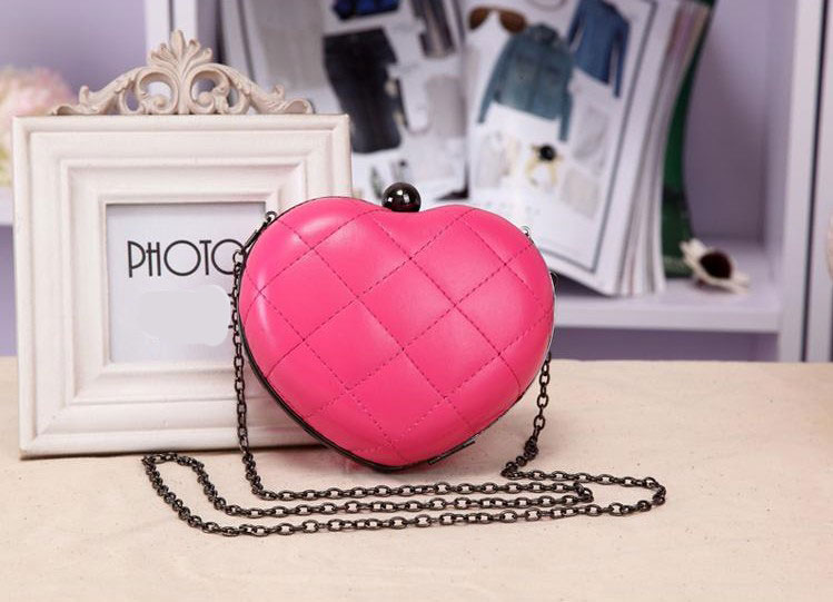 Cute Fashion Chain Mini Lingge Heart Bags Clutch Handbag-rose