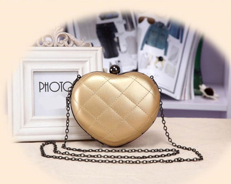 Cute Fashion Chain Mini Lingge Heart Bags Clutch Handbag-gold