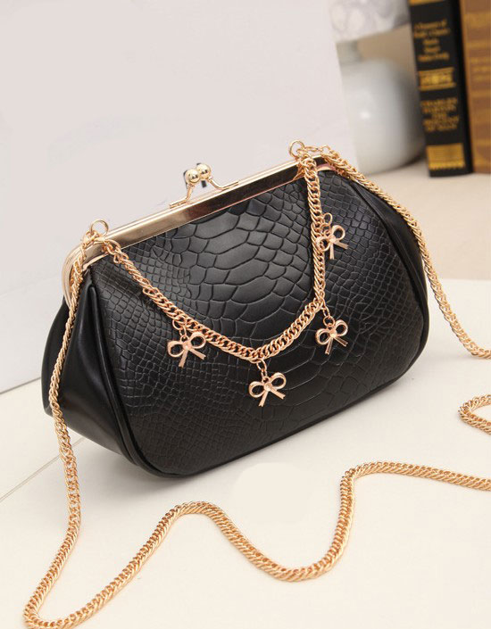  Fashion Crocodile Bags Clutch Handbag-Black