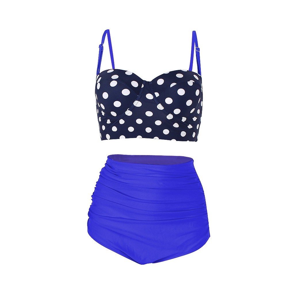 High Waisted Polka Dot Bikini Swimsuit Swimwear - Blue