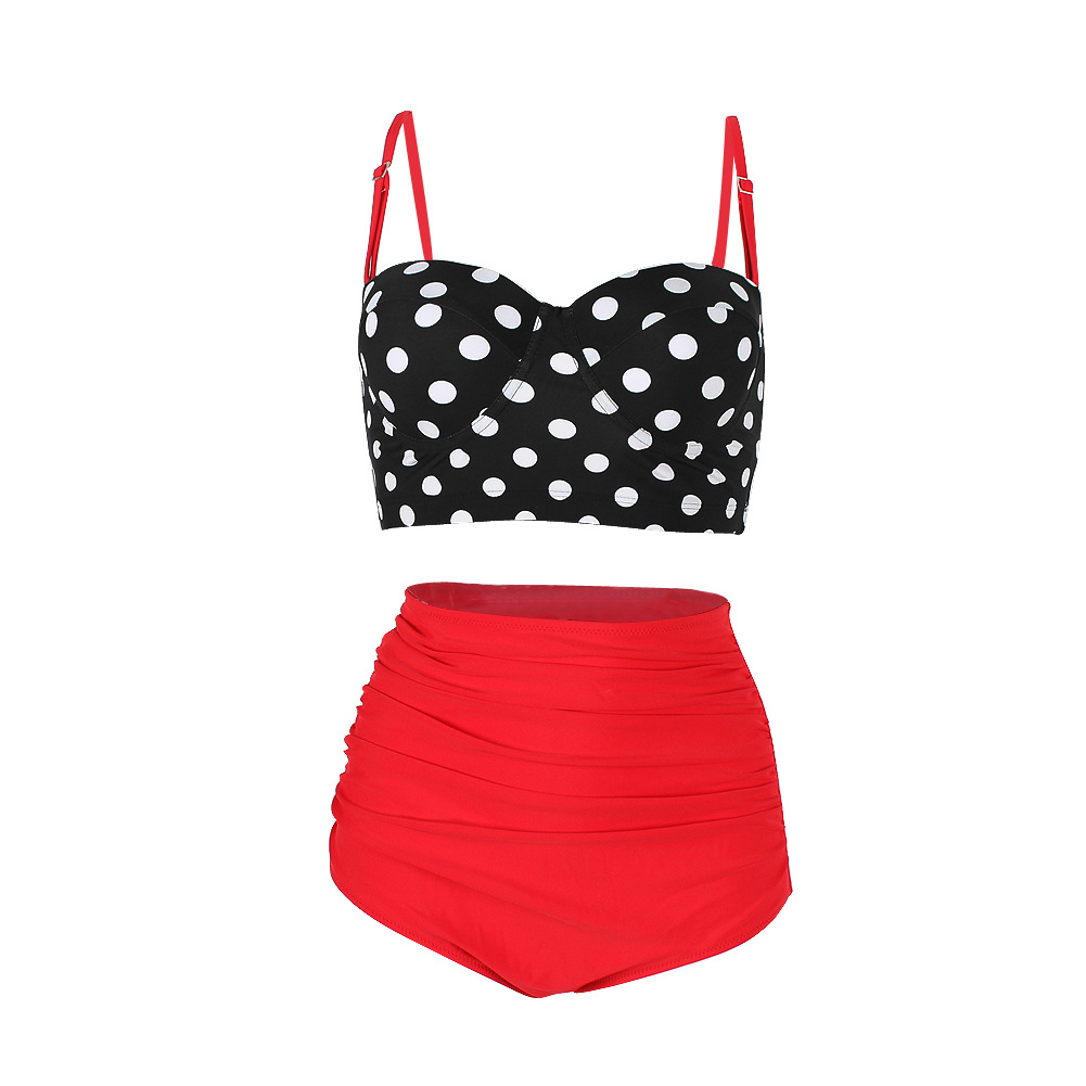 High Waisted Polka Dot Bikini Swimsuit Swimwear - Red