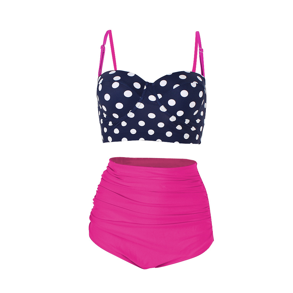 High Waisted Polka Dot Bikini Swimsuit Swimwear - Rose