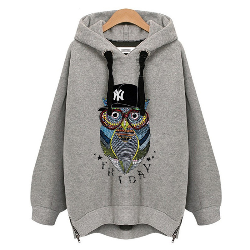 Plus Size Women Hoodie Owl Print Pullover Autumn Winter Long Sleeve Women Sweatshirt Female Tops Warm